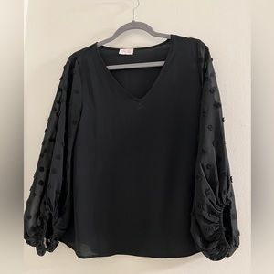 PINK LILY BLACK POLKA DOT SHEER SLEEVE BLOUSE